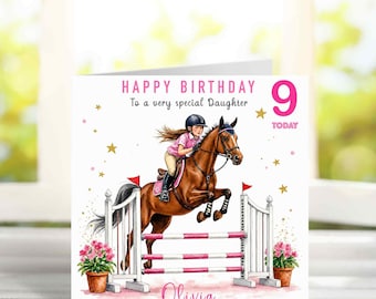 Personalised Horse Riding Birthday Card for Girl, Horse Birthday Card, Daughter Granddaughter, Any Age Name, 3 Horse/Pony Colours
