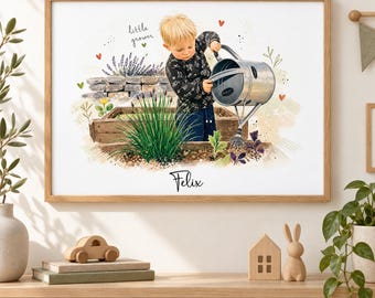 Personalised Child Portrait from Photo, Custom Storybook Illustration Print, Quirky Folk Art Bedroom Print, Gift for Parents or Grandparents