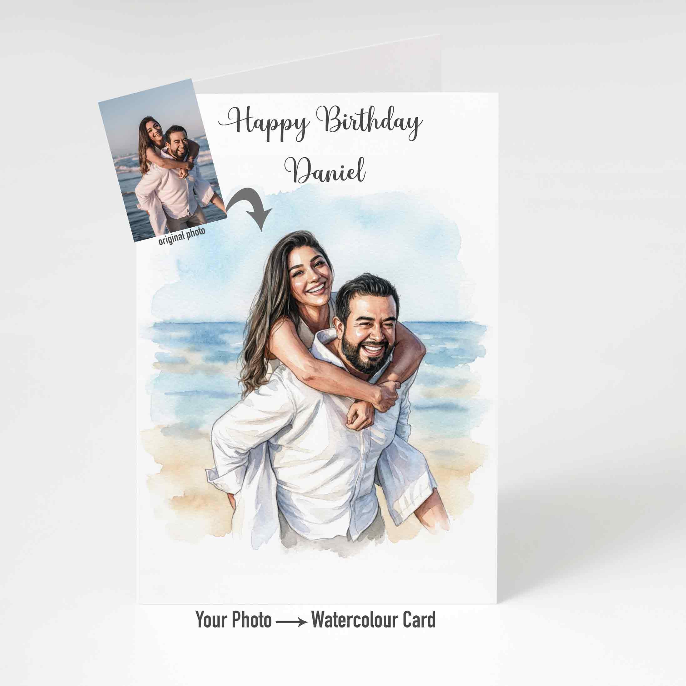 Custom Photo Card, Personalised Watercolour Style Portrait Card, Turn ...