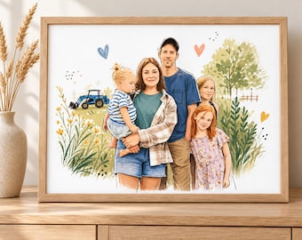 Personalised Family Portrait from Photo, Quirky Folk Art Illustration Print, Custom Family Artwork, Gift for Parents or Grandparents