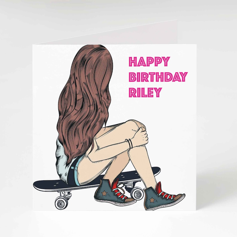 Personalised Birthday Card Skateboard Girl Teenager Girl Etsy