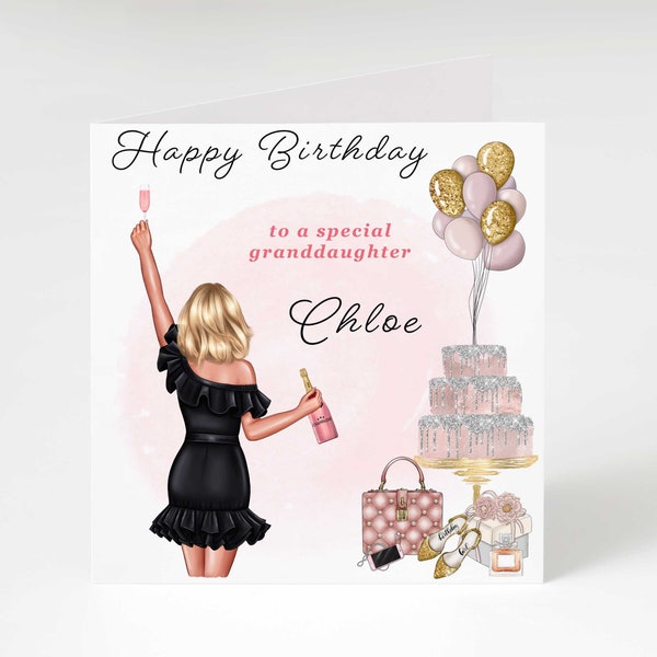 Daughter Birthday Card granddaughter niece sister cousin best friend Womens Birthday Card Personalised with different hair options