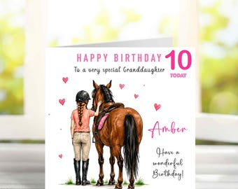 Personalised Horse Riding Birthday Card for Girl Any Age Name Relationship, Equestrian Pony Card, Daughter Granddaughter Horse Birthday Card