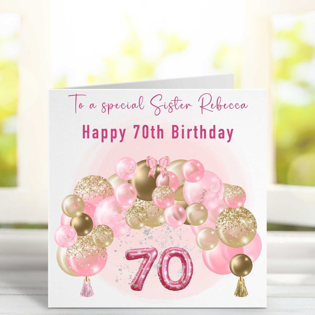 Personalised 70th Birthday Card Mum Aunty Wife Sister Balloon Arch