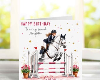 Personalised Horse Riding Birthday Card for Her, Equestrian Birthday Card, Daughter Horse Lover, Show Jumping Card, Horse Colour Choice