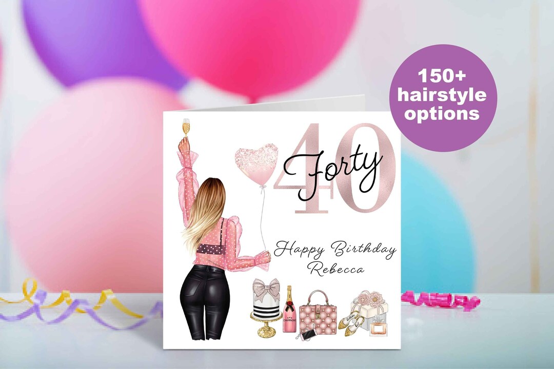 Tarjeta De Cumpleaños 40 Años Para Ella - Diseño Elegante Con Cóctel, Regalo Perfecto Para Hija, Hermana O Madre