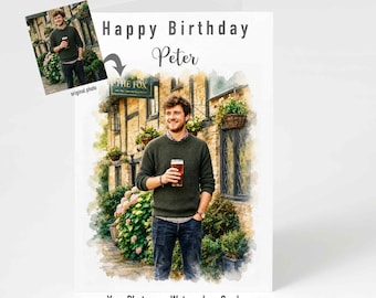 Son Birthday Card Gift - Custom Card, Turn Your Photo Into Illustration Card, Any Occasion Personalised Picture