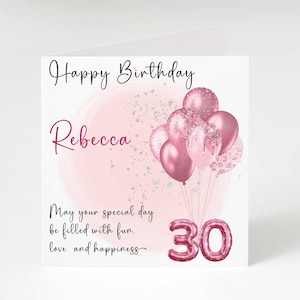 30th Birthday Card, Personalised Birthday card, Balloons 30th Birthday Card, Daughter, Granddaughter, Cousin, Sister, Friend, Auntie