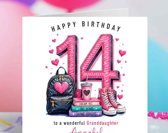 Personalised 14th Birthday Card for Girl | Happy 14th Birthday Girl | Daughter Granddaughter Niece Sister Pink Age 14 Birthday Keepsake