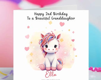 Personalised Birthday Card for Girls | Cute Unicorn Crochet Style Illustration | Any Age, Soft Pastel Keepsake Card, Storybook style