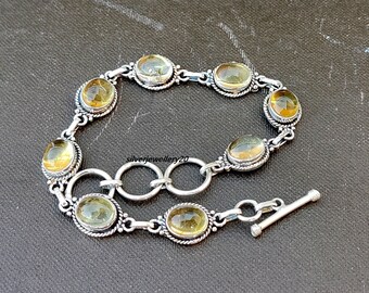 Handgemachtes zierliches Citrin Armband, 925 Sterling Silber, November Geburtsstein
