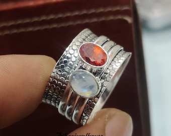 Moonstone Ring, Spinner Ring, Texture Spinner, 925 Silver Ring, Meditation Ring, Anxiety Ring, Garnet Ring, Women Ring, Gift For Her
