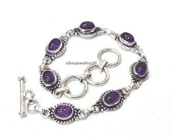 Amethyst Bracelet, Purple Bracelet, Solid Silver Bracelet, February Birthstone, Amethyst Jewelry, Birthstone Bracelet, Bezel Bracelet***