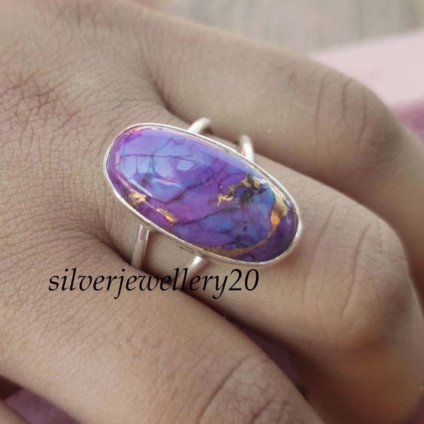 Purple Copper Turquoise 925 Sterling Solid Silver Handmade Women Ring, Purple Turquoise Silver Ring, Turquoise Ring, 92.5% Silver Ring