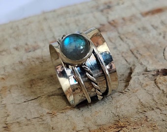 Spinnerring labradoriet, 925 sterlingzilver, Anxiety Fidget-ring