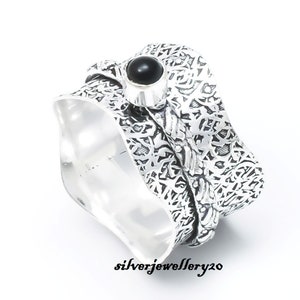 Black Onyx Spinner Ring* 925 Sterling Silver Ring* Meditation Ring* Worry Ring* Anxiety Ring* Fidget Ring* Boho Ring* Women Ring*