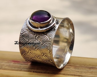 Amethyst Gemstone Ring * 925 Solid Sterling Silver Ring * Band Ring * Oval Stone Ring * Handmade Ring * Gift For Her * Statement Ring *