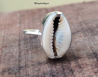 Bague coquillage cauri, bague en argent sterling 925, bague faite main, coquillage naturel, bague tendance, bague fine, bague pour femme, cadeau alliance