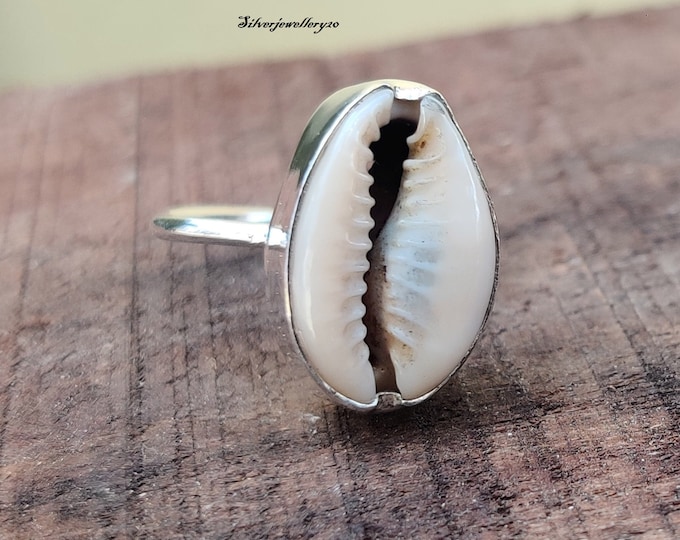 Cowrie Shell 925 Sterling Silver Ring, Handmade Statement Jewelry
