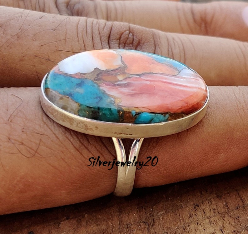 Oyster Copper Turquoise Ring , 925 Sterling Silver Ring , Wedding Ring , Promise Ring , Gift for Women , Silver Jewelry, Gift for her image 3