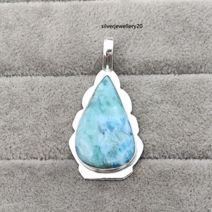 Larimar-hanger veel, edelsteenhanger, 925 sterlingzilveren hanger, blauwe stenen hanger, handgemaakte hanger, dameshanger, prachtig cadeau,