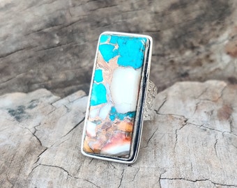 Handmade Oyster Turquoise 925 Silver Ring, Boho Jewelry