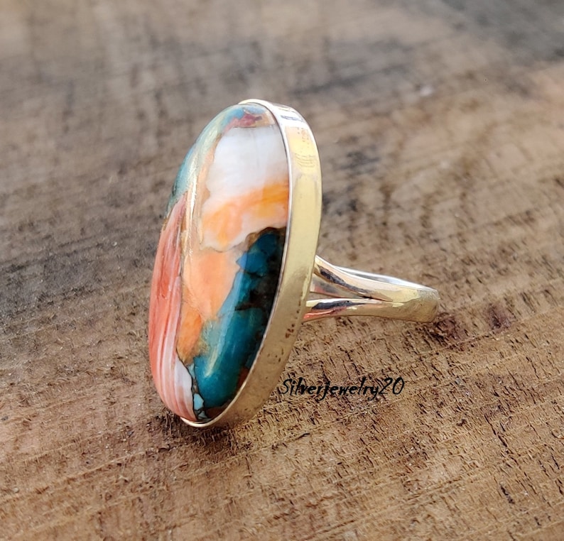 Oyster Copper Turquoise Ring , 925 Sterling Silver Ring , Wedding Ring , Promise Ring , Gift for Women , Silver Jewelry, Gift for her image 2