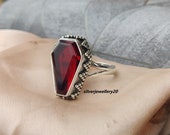 garnet Coffin Ring, Handmade Ring, Solid 925 Sterling Silver Ring, Coffin Ring, Women Ring, Gift For Her Ring, Boho Ring