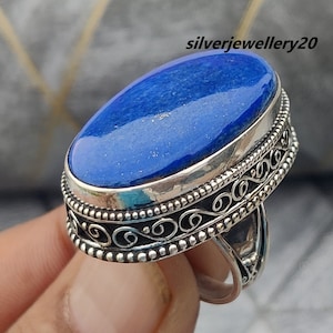 Lapis lazuli ring gemstone ring silver plated ring gift for her anniversary gift.