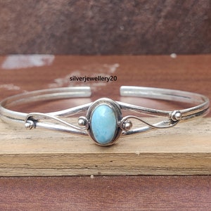 Silver Jewelry, Larimar Bracelet, Cuff Bracelet, Handmade Jewelry, Gift For Mom 925 sterling silver bangle Gift For girl friend