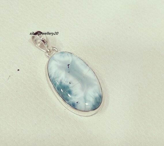 Handmade Larimar Pendant, 925 Sterling Silver, Boho Jewelry