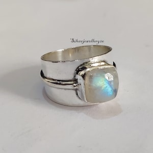Natural Moonstone Ring, 925 Sterling Silver Ring, Handmade Ring, Gemstone Ring, Boho Statement Ring, Wide Band Ring, Anniversary Ring ***