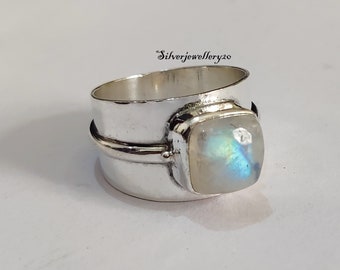 Natural Moonstone Ring, 925 Sterling Silver Ring, Handmade Ring, Gemstone Ring, Boho Statement Ring, Wide Band Ring, Anniversary Ring ***
