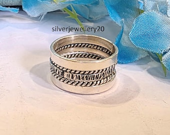 Handmade Sterling Silver Stackable Rings Set, Textured Boho Bands