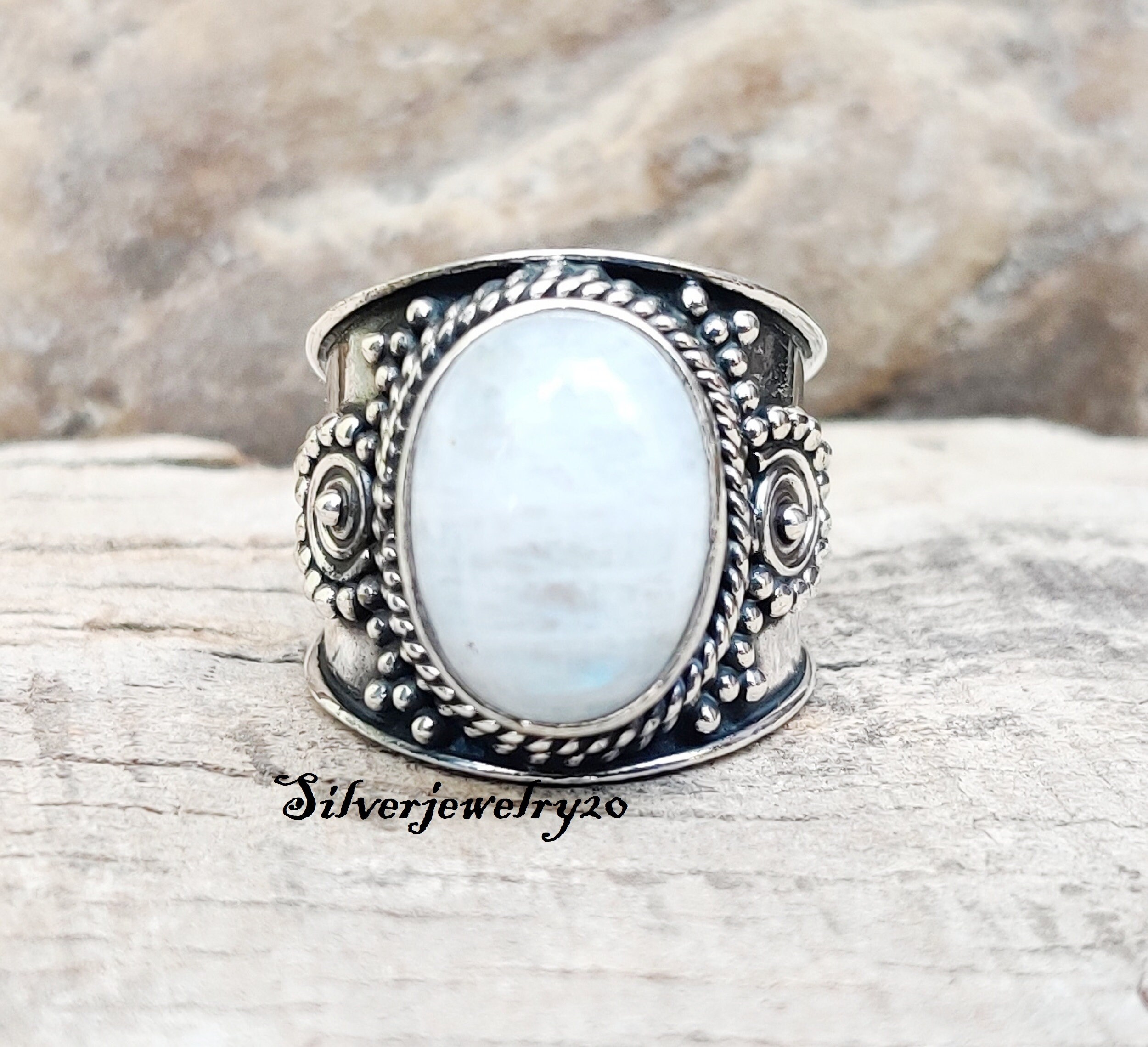 Bague En Argent 925 Avec Pierre De Lune - Taille 54 (US 7) - Neuf Sans Emballage