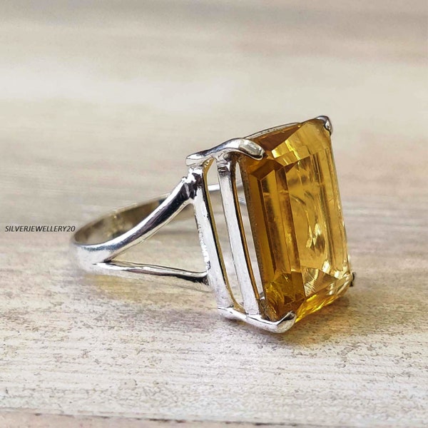 Bague en citrine naturelle, argent sterling, bague de cocktail, bague de fiançailles alternative, bague avant-gardiste, bague avec pierre de naissance, bijoux en citrine,*