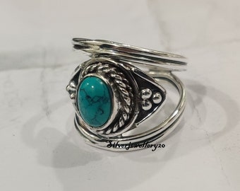 Turquoise Ring, Silver Band Ring, 925 Sterling Silver, Gemstone Ring, Boho Ring, Designer Ring, Anniversary Ring, Women Ring, Gift For Her