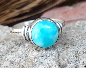 Larimar Ring , 925 Sterling Silver Ring , Gemstone Ring , Wedding Ring , Gift for her , Designer Ring , Handmade Ring , Promise Ring ***