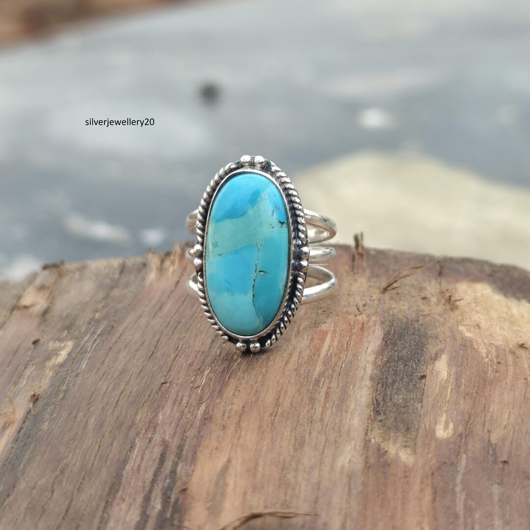 Kingman Turquoise Oval Statement Ring, Sterling Silver Boho Vintage ...