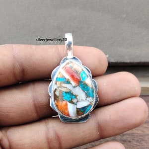 Oyster Copper Turquoise Pendant, 925 Sterling Silver Pendant, Natural Oyster Gemstone Pendant, Handmade Jewelry, Gift For mom all best for