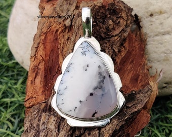pear Shape Dendritic Opal Pendant/ Silver Pendant/ Dendritic Opal Pendant/ Big Dendritic Pendant/ Natural Gemstone Pendant gift for mom ..