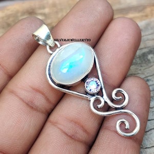 Large Moonstone Necklace, Rainbow Moonstone Pendant, June Birthstone Gift, Statement Necklace Birthday gifts for wife, Christmas gift