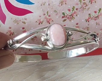 Pink Opal Bangle, 925 Sterling Silver, Handmade Bangle, Natural Pink Opal Stone, Wedding Bangle, Birthday Gift, Gift For Her.