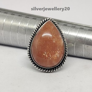 Sunstone Ring  925 Sterling Silver Teardrop Statement Ring Natural Orange Crystal Jewelry Boho Healing Gemstone Ring for Her lucky ring ****