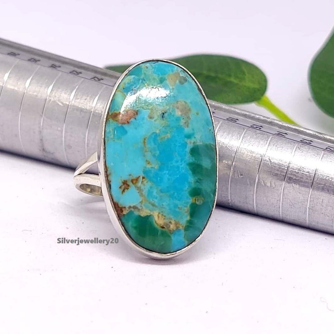 Kingman Turquoise Ring, Sterling Silver Oval Statement Ring, Boho ...