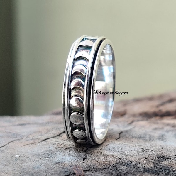 Spinner Ring, Anxiety Ring, Fidget Ring, Crescent Moon Ring, Worry Ring, 925 Silver Ring, Spinning Ring, Moon Phase Ring, Silver Band Ring