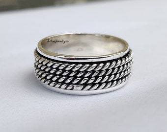 Ring aus massivem 925er Sterlingsilber, Spinnerring, handgefertigter Ring, Herren- und Damenring, Meditationsring, Daumenring, Sorgenring, Geschenk für Sie