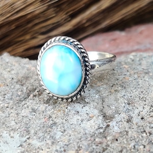 Natural Larimar Ring , Band Ring , 925 Sterling Silver Ring , Wedding Ring , Popular Ring , Styling Ring , Designer Ring , Gift for Women **