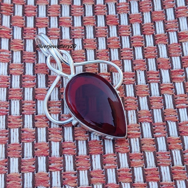 Red Garnet Solid 925 Sterling Silver Necklace Pendant For Women, Bridal Garnet Rectangle Bar Stone Wedding Pendant For Gift For Her***