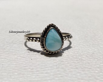 Natural Larimar Sterling Silver Ring, Gemstone Jewelry